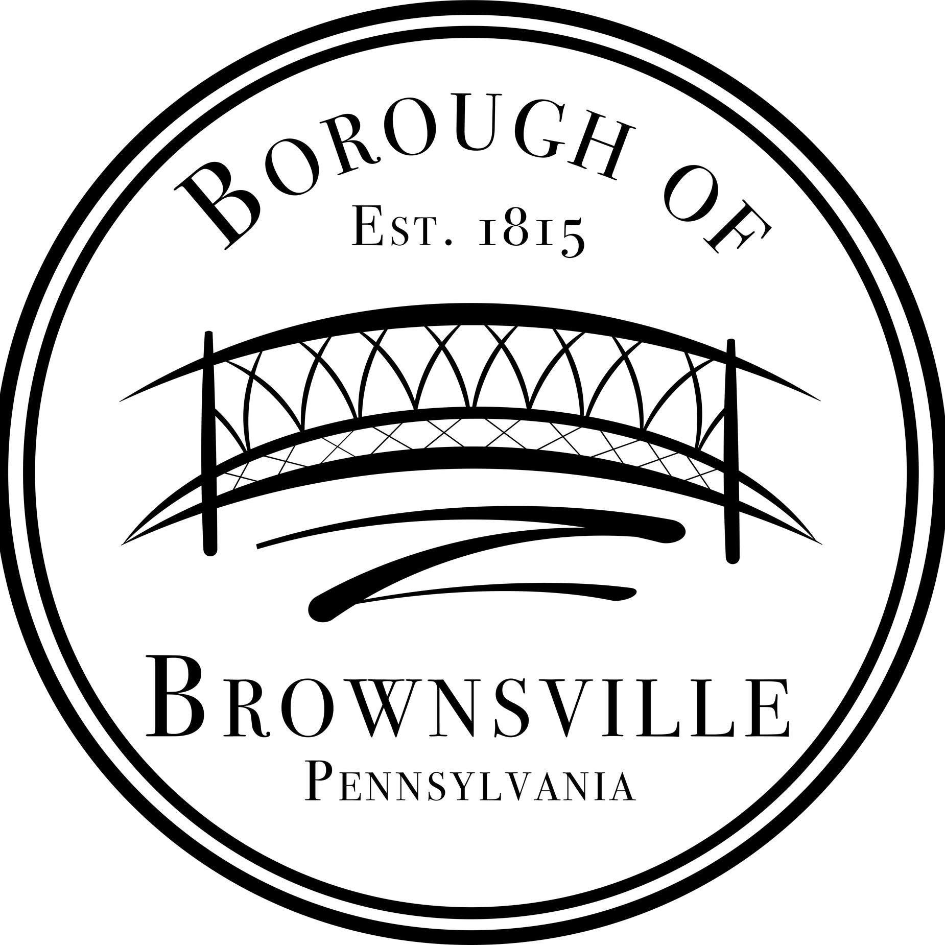 Logo representing Brownsville Borough with words and bridge sketch